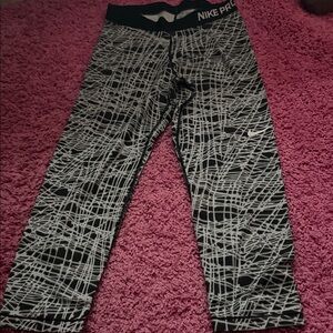 Nike Kids Black Leggings with Gray Grid Print